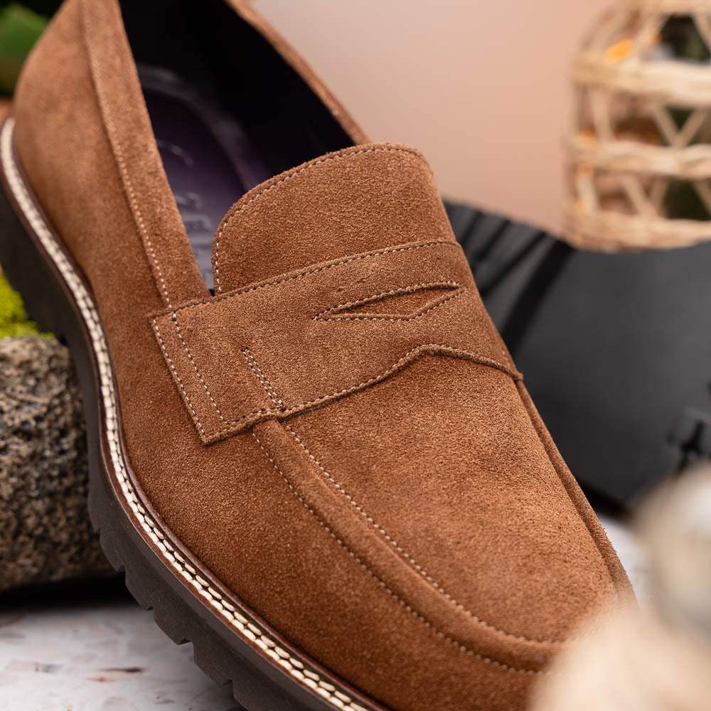 16-657-TOB ROMA Italian Suede Penny Loafers Tobacco - Zelli Italia - Flyclothing LLC