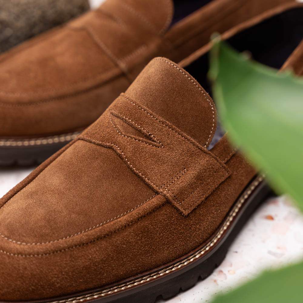 16-657-TOB ROMA Italian Suede Penny Loafers Tobacco - Zelli Italia - Flyclothing LLC