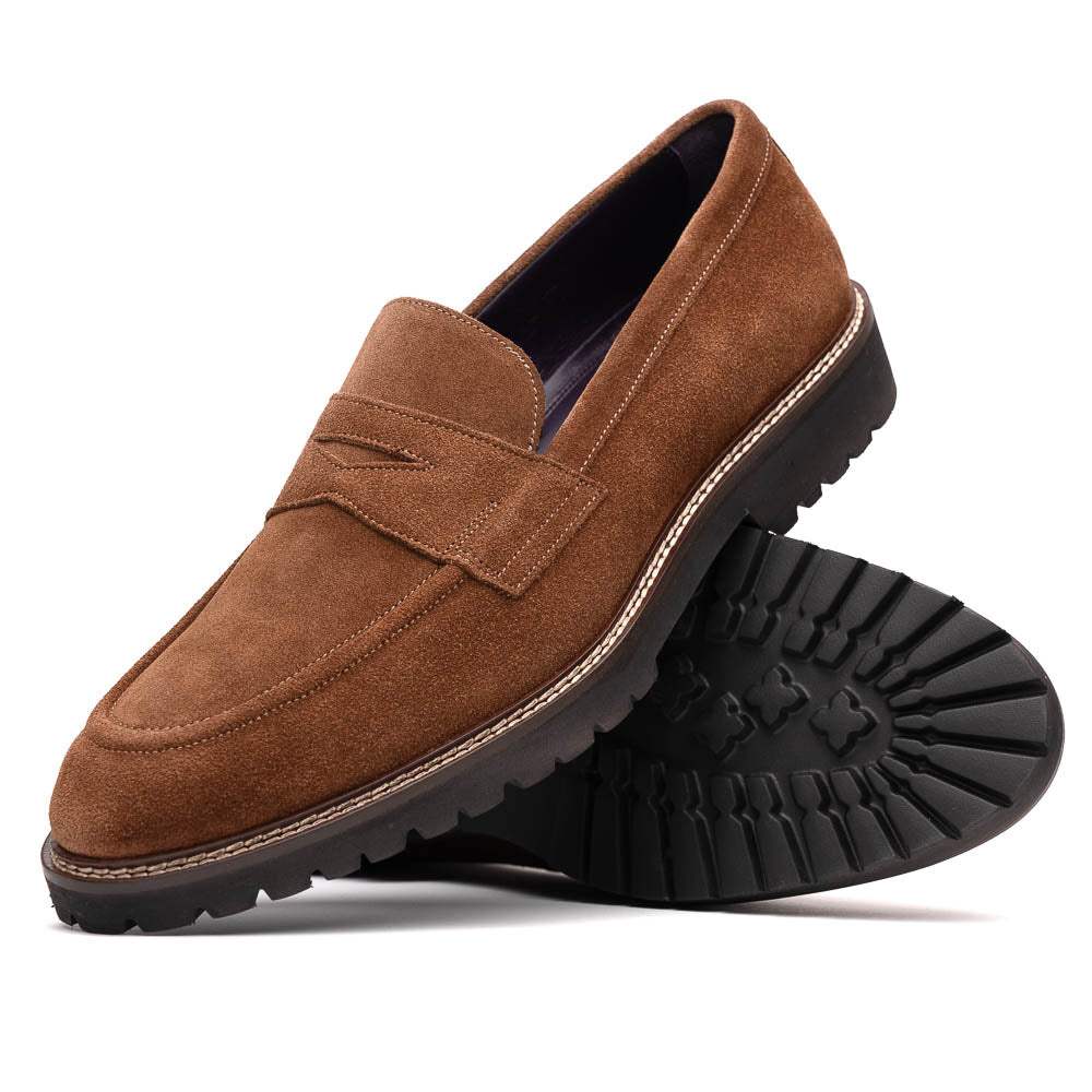 16-657-TOB ROMA Italian Suede Penny Loafers Tobacco - Zelli Italia - Flyclothing LLC