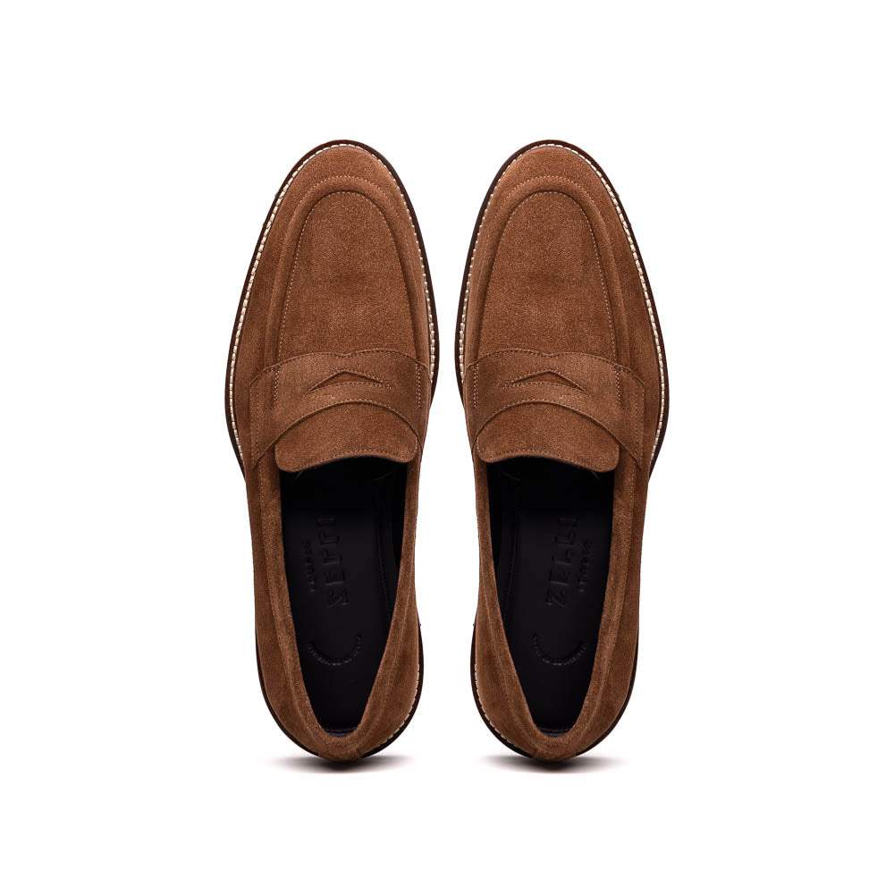 16-657-TOB ROMA Italian Suede Penny Loafers Tobacco - Zelli Italia - Flyclothing LLC