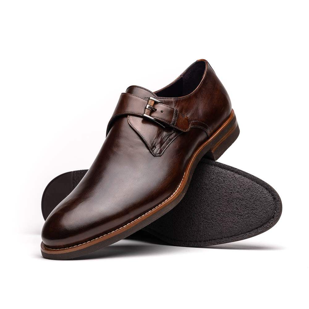 55-605-CST ROMAN Italian Calfskin Monkstrap Chestnut - Zelli Italia - Flyclothing LLC