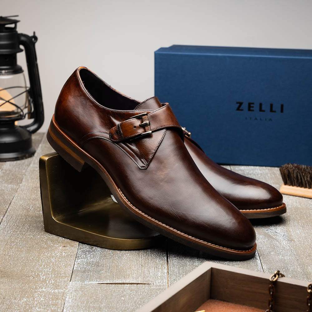 55-605-CST ROMAN Italian Calfskin Monkstrap Chestnut - Zelli Italia - Flyclothing LLC