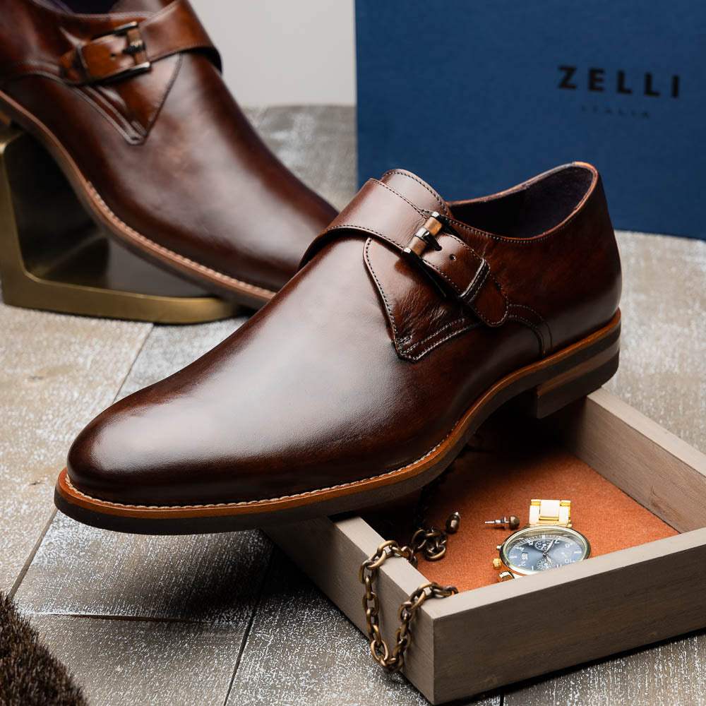 55-605-CST ROMAN Italian Calfskin Monkstrap Chestnut - Zelli Italia - Flyclothing LLC