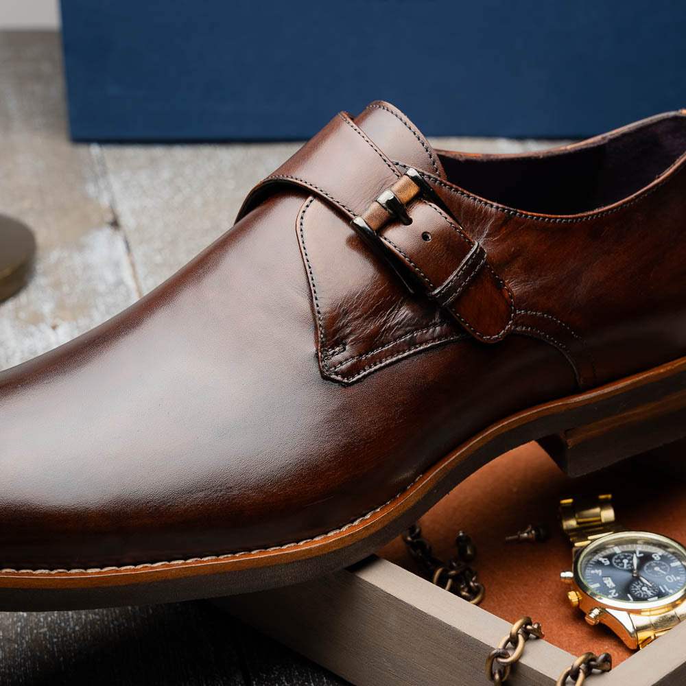 55-605-CST ROMAN Italian Calfskin Monkstrap Chestnut - Zelli Italia - Flyclothing LLC