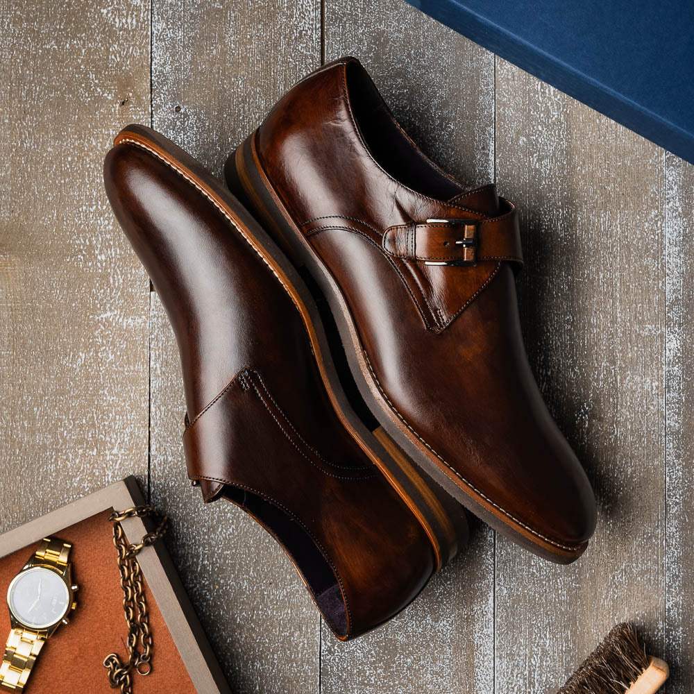 55-605-CST ROMAN Italian Calfskin Monkstrap Chestnut - Zelli Italia - Flyclothing LLC
