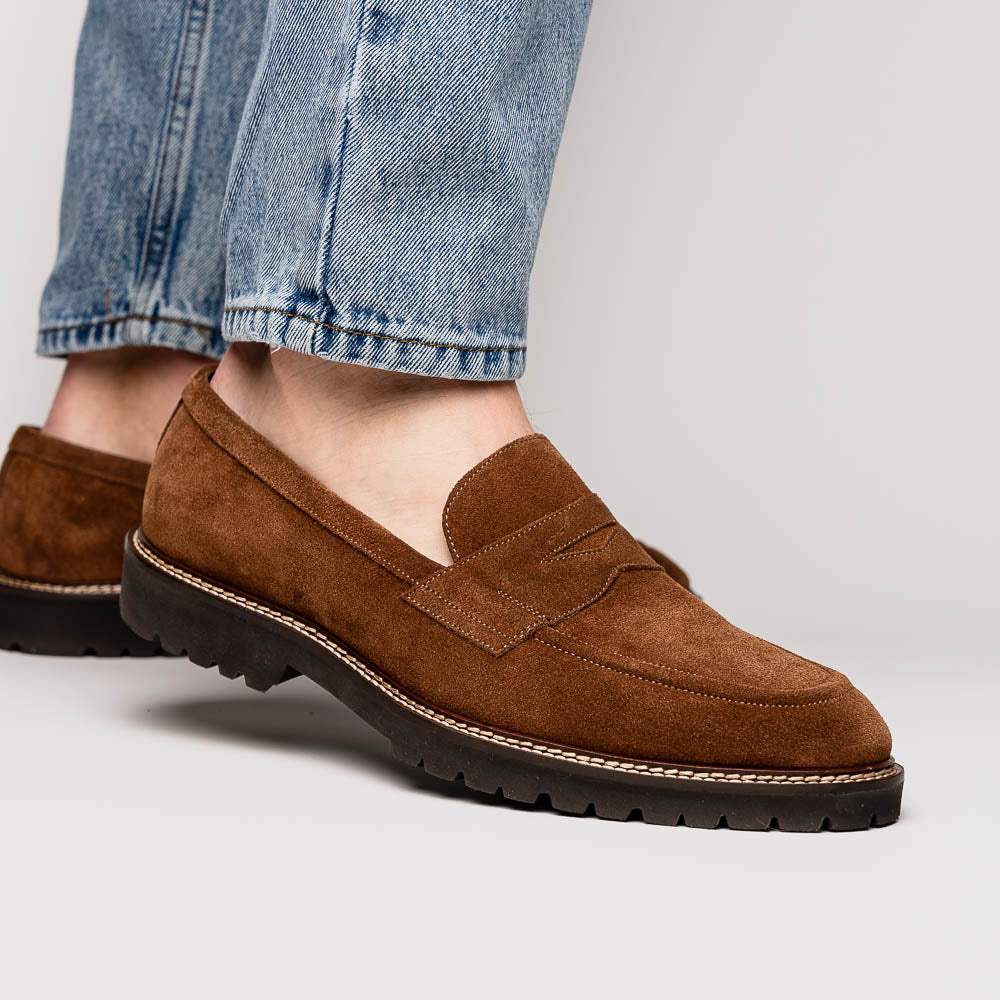 16-657-TOB ROMA Italian Suede Penny Loafers Tobacco - Zelli Italia - Flyclothing LLC