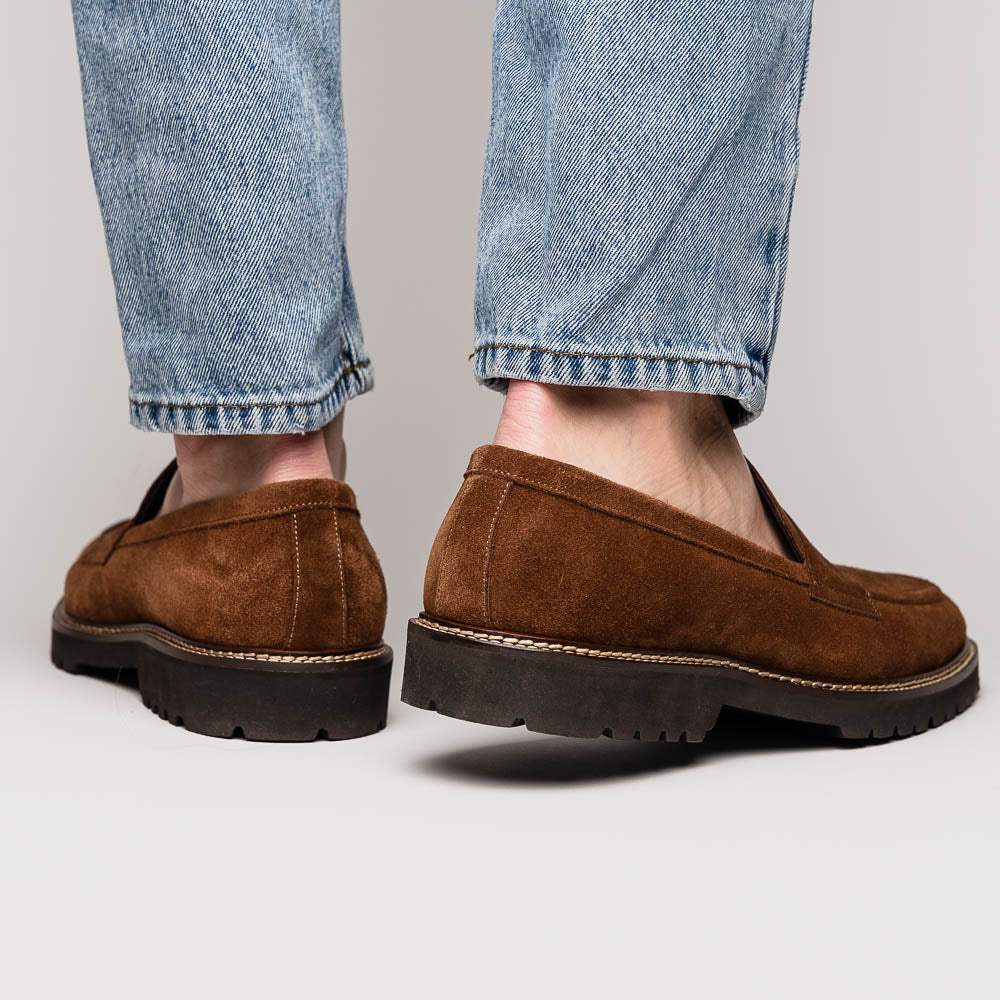 16-657-TOB ROMA Italian Suede Penny Loafers Tobacco - Zelli Italia - Flyclothing LLC