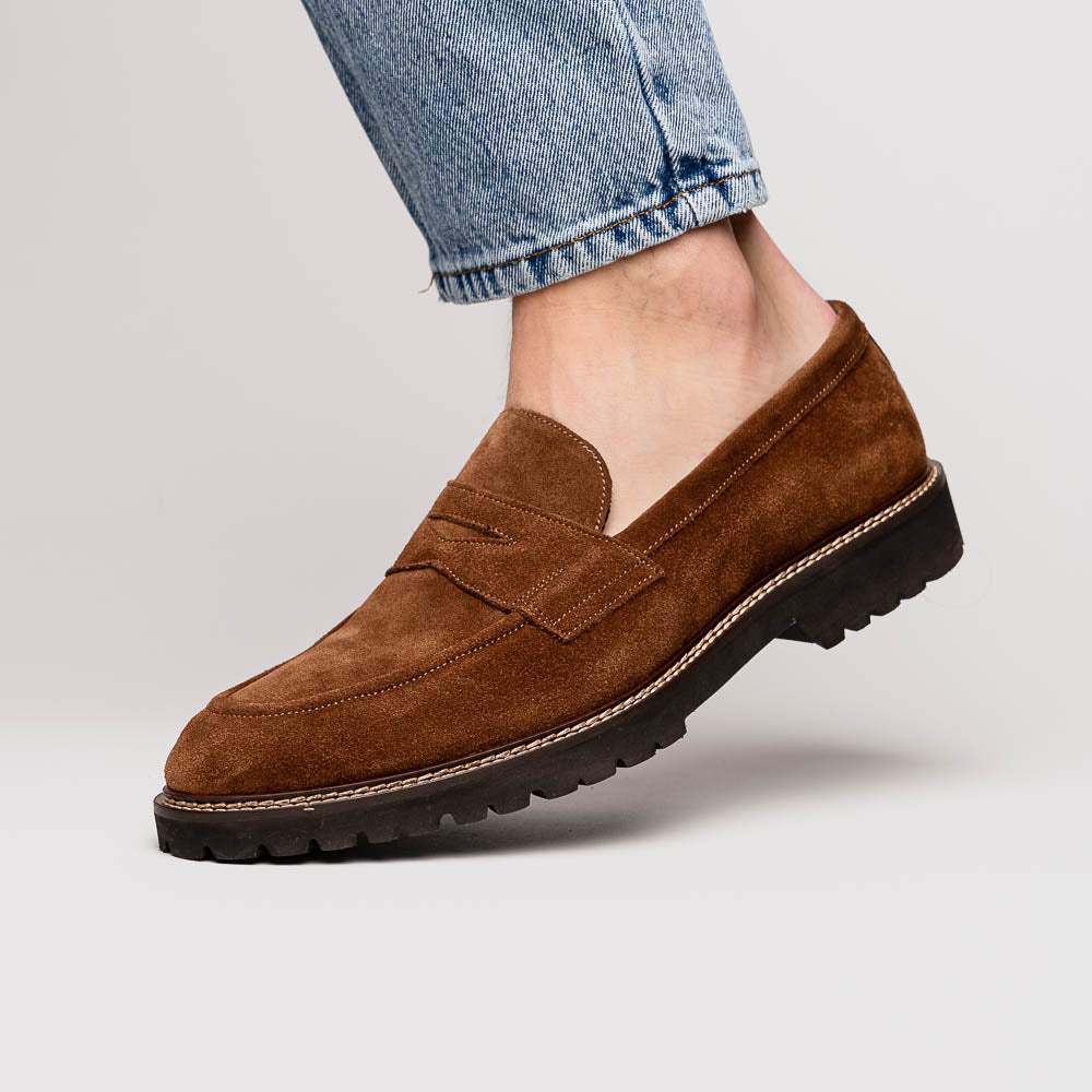 16-657-TOB ROMA Italian Suede Penny Loafers Tobacco - Zelli Italia - Flyclothing LLC