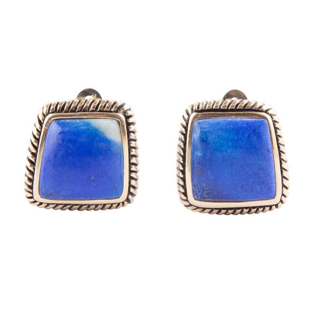 Roped Blue Lapis Golden Clip Earrings - Barse Jewelry - Flyclothing LLC