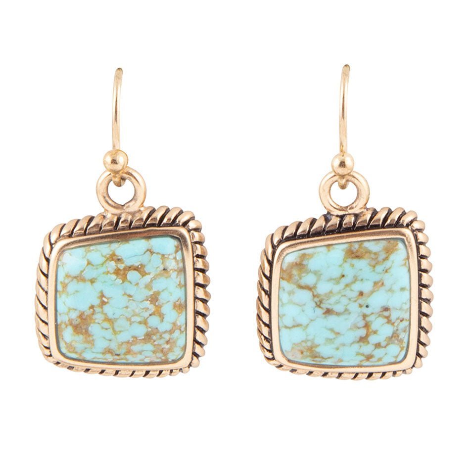 Roped Blue Turquoise Golden Dangle Earrings - Barse Jewelry