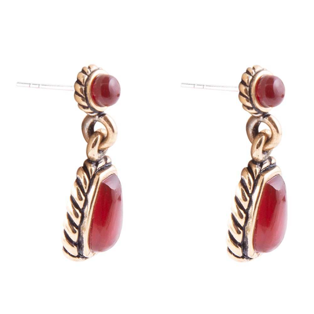 Roped Orange Carnelian Golden Drop Earrings - Barse Jewelry - Flyclothing LLC