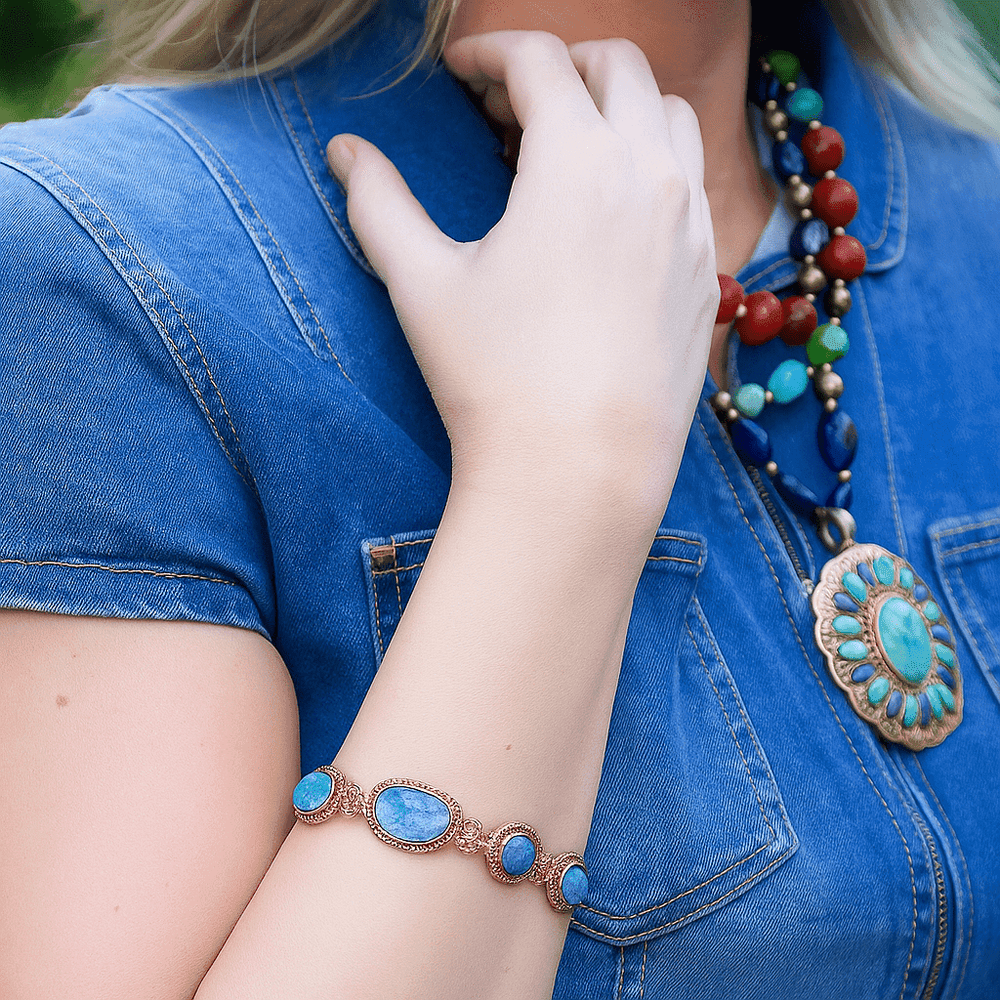 Roped Denim Blue Lapis Golden Link Bracelet - Barse Jewelry - Flyclothing LLC