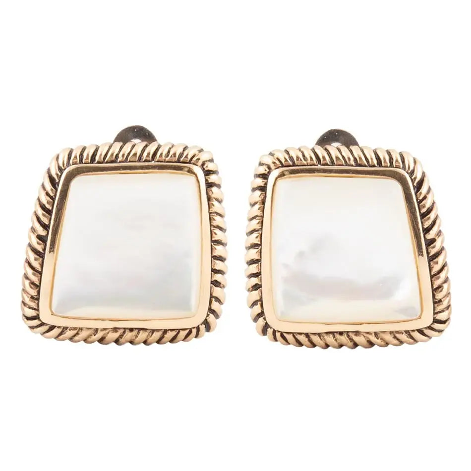 Roped Mother of Pearl Golden Clip Earrings - Barse Jewelry - Flyclothing LLC