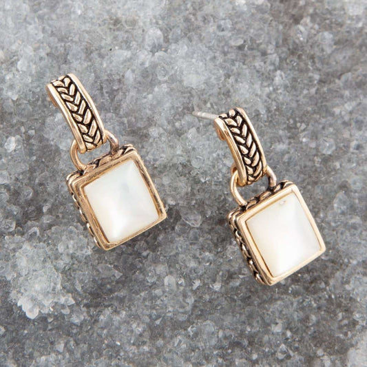 Roped White Mother of Pearl Golden Post Earrings - Barse Jewelry - Flyclothing LLC