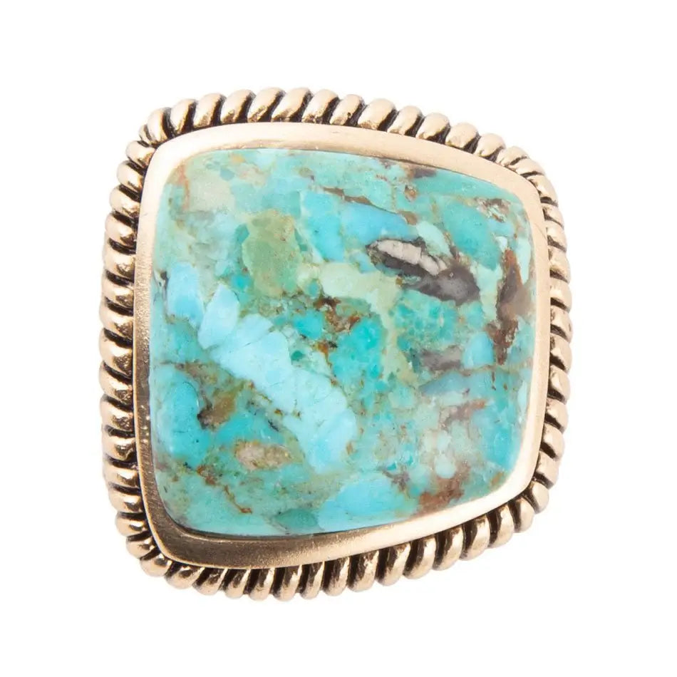 Roped Square Blue Turquoise Golden Statement Ring - Barse Jewelry - Flyclothing LLC