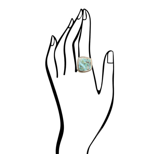 Roped Square Blue Turquoise Golden Statement Ring - Barse Jewelry - Flyclothing LLC