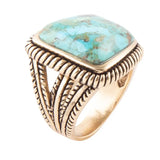 Roped Square Blue Turquoise Golden Statement Ring - Barse Jewelry - Flyclothing LLC