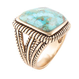 Roped Square Blue Turquoise Golden Statement Ring - Barse Jewelry