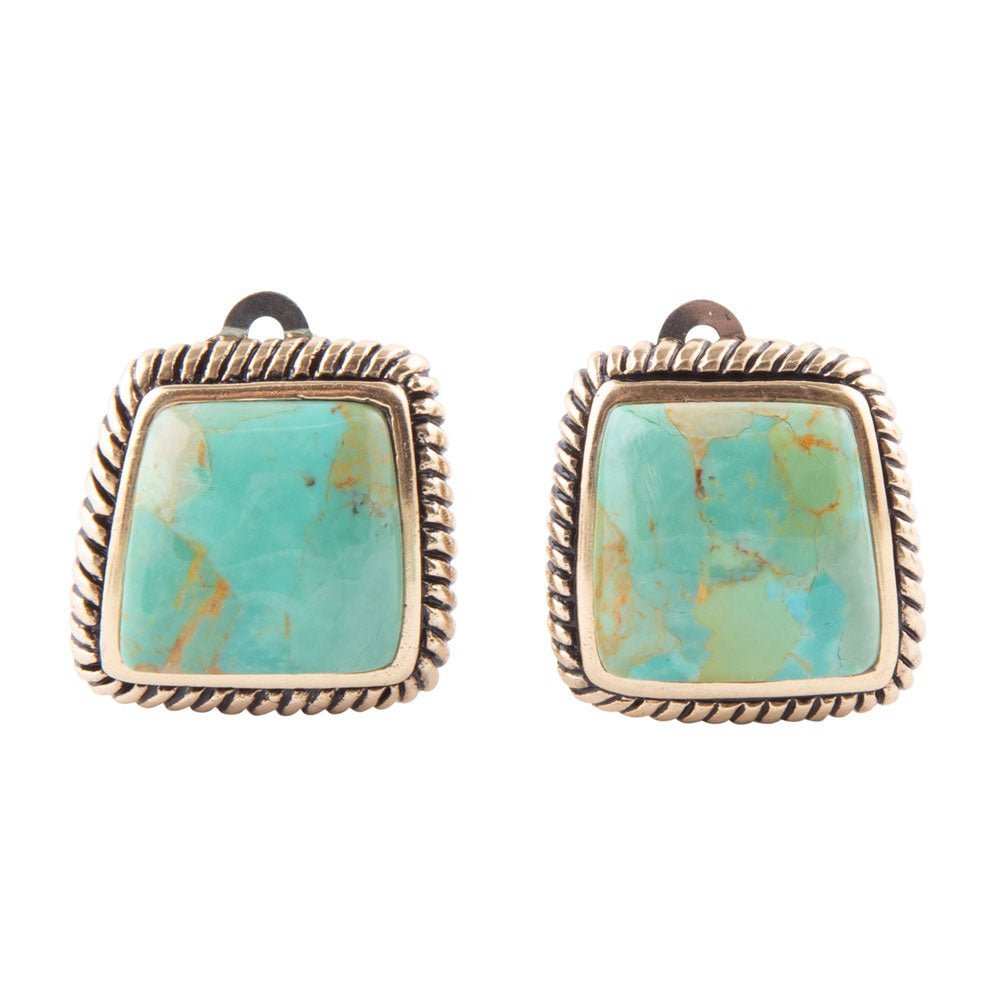 Roped Blue Turquoise Golden Clip Earrings - Barse Jewelry