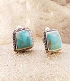 Roped Blue Turquoise Golden Clip Earrings - Barse Jewelry