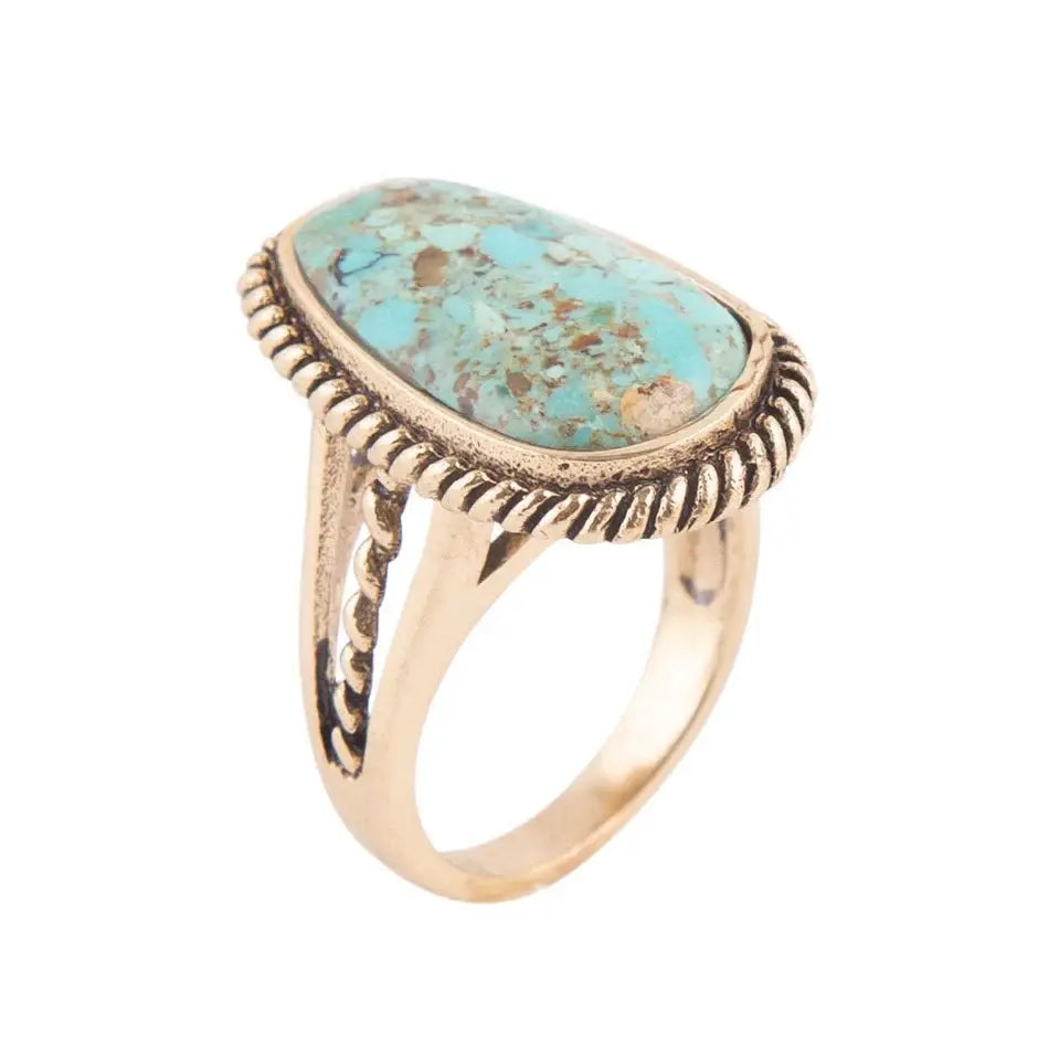 Roped Blue Turquoise Golden Ring - Barse Jewelry - Flyclothing LLC