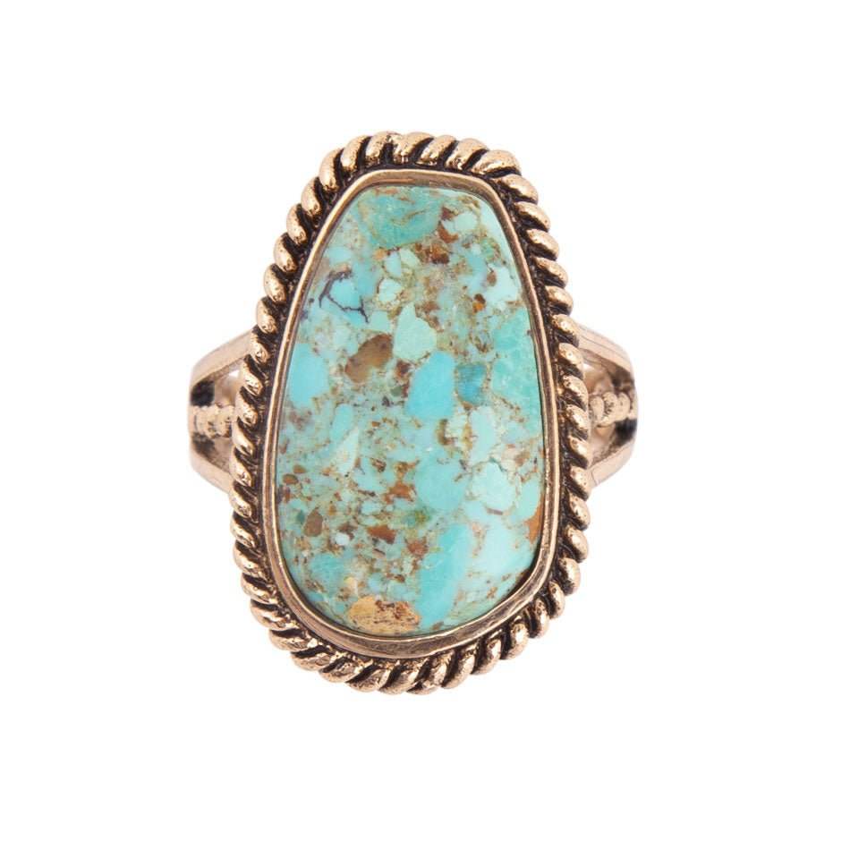 Roped Blue Turquoise Golden Ring - Barse Jewelry - Flyclothing LLC