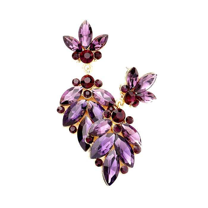 Rosa Crystal Marquise Ornate Floral Evening Earrings - Madeline Love - Flyclothing LLC