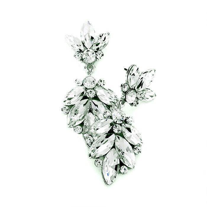 Rosa Crystal Marquise Ornate Floral Evening Earrings - Madeline Love - Flyclothing LLC