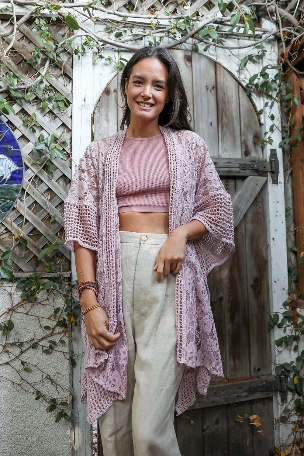 Open Front Floral Knit Kimono – Casual Elegance - Boho Clothing and Accessories - Flyclothing LLC