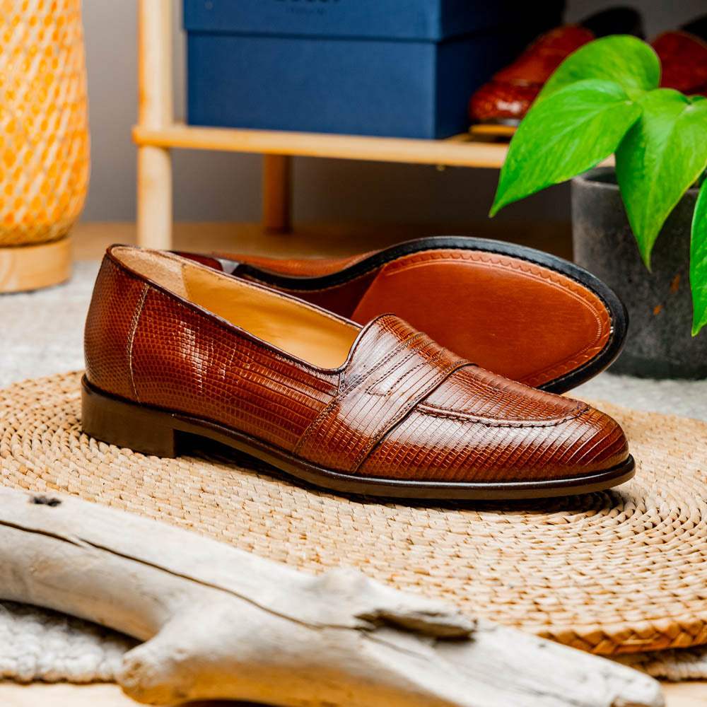14-202-CGN ROSSI Teju Lizard Penny Loafer, Cognac - Zelli Italia - Flyclothing LLC