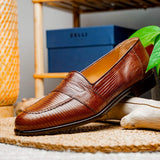 14-202-CGN ROSSI Teju Lizard Penny Loafer, Cognac - Zelli Italia - Flyclothing LLC