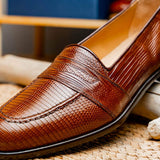 14-202-CGN ROSSI Teju Lizard Penny Loafer, Cognac - Zelli Italia - Flyclothing LLC