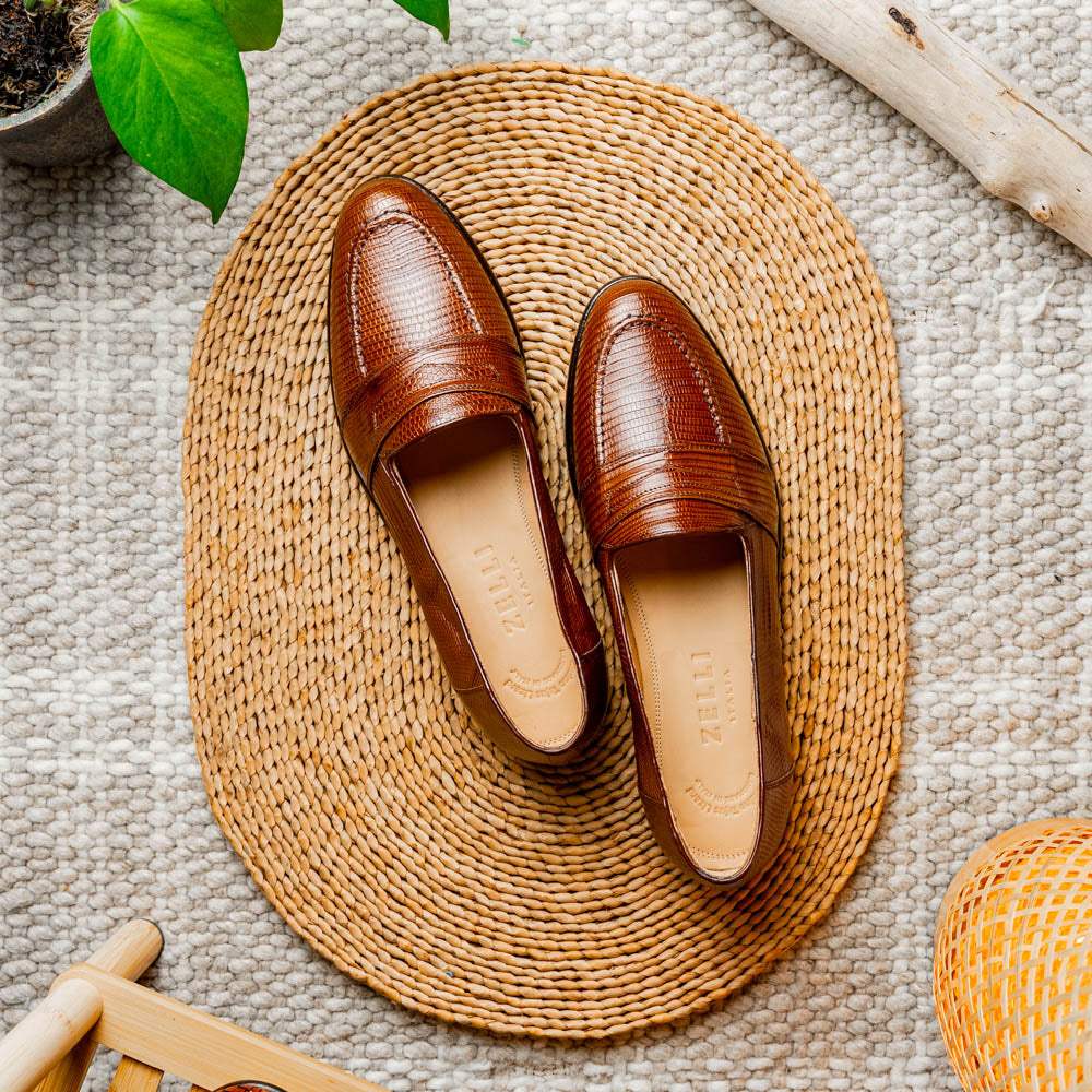 14-202-CGN ROSSI Teju Lizard Penny Loafer, Cognac - Zelli Italia - Flyclothing LLC