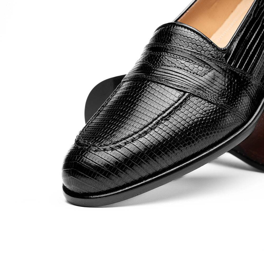 14-202-BLK ROSSI Teju Lizard Penny Loafer, Black - Zelli Italia - Flyclothing LLC