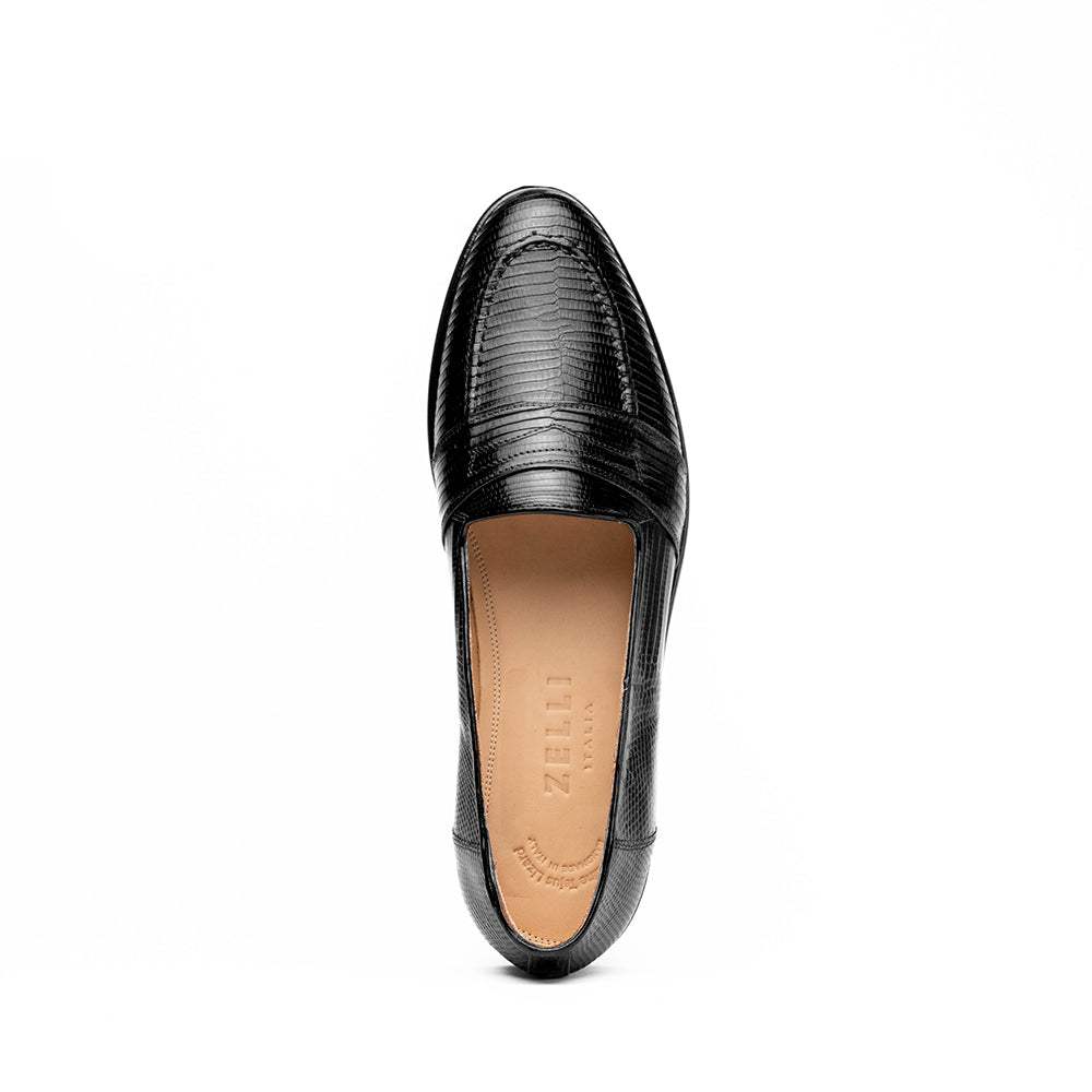 14-202-BLK ROSSI Teju Lizard Penny Loafer, Black - Zelli Italia - Flyclothing LLC