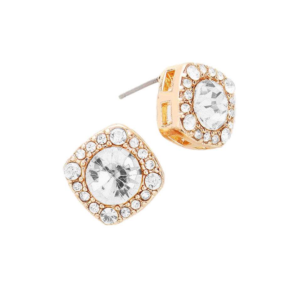 Round Glass Crystal Cut Quad Stud Earrings - Madeline Love - Flyclothing LLC