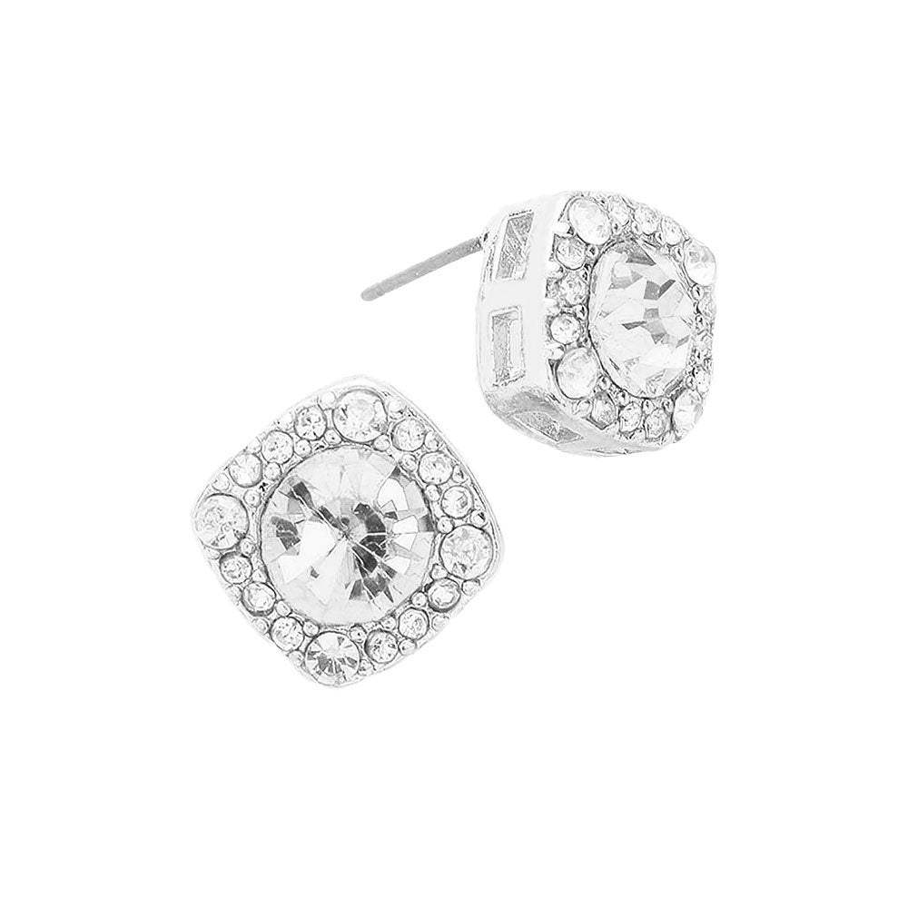 Round Glass Crystal Cut Quad Stud Earrings - Madeline Love - Flyclothing LLC