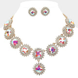Round Glass Stone Cluster Link Evening Necklace - Madeline Love - Flyclothing LLC