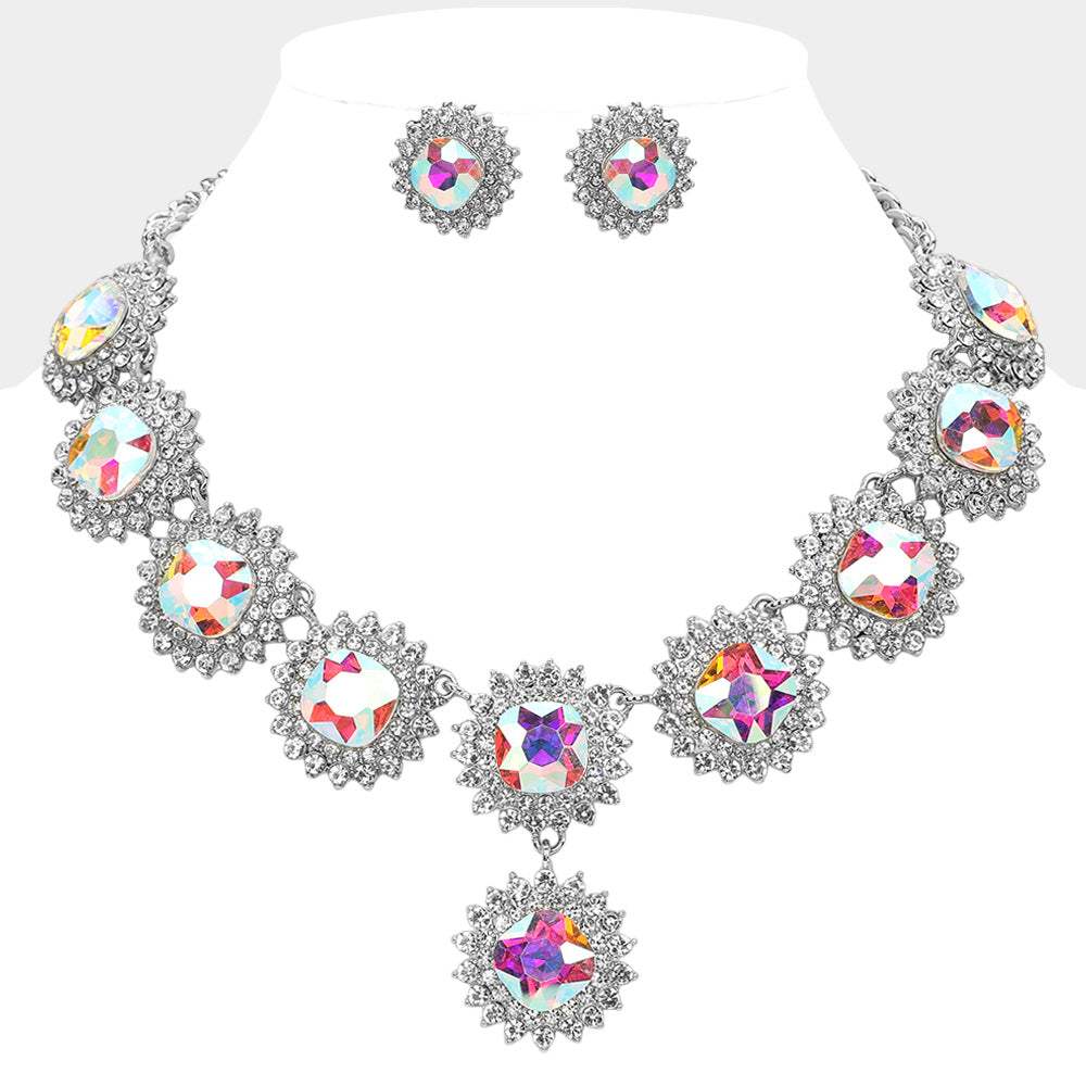 Round Glass Stone Cluster Link Evening Necklace - Madeline Love - Flyclothing LLC
