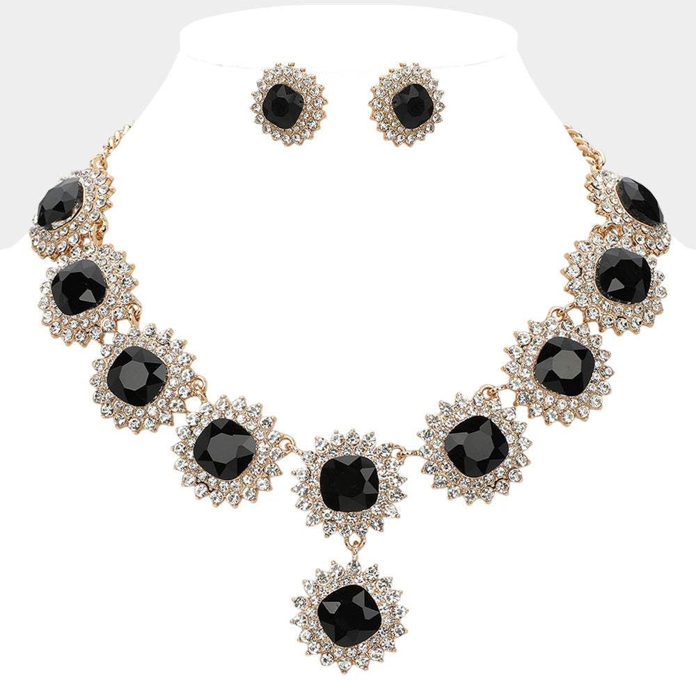 Round Glass Stone Cluster Link Evening Necklace - Madeline Love - Flyclothing LLC