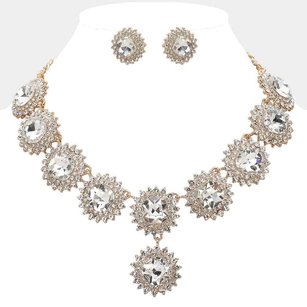 Round Glass Stone Cluster Link Evening Necklace - Madeline Love - Flyclothing LLC