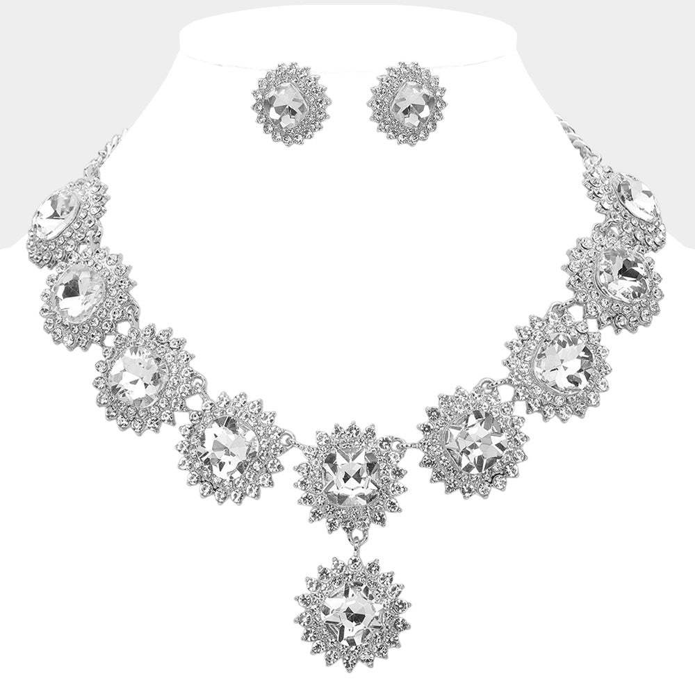 Round Glass Stone Cluster Link Evening Necklace - Madeline Love - Flyclothing LLC