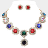 Round Glass Stone Cluster Link Evening Necklace - Madeline Love - Flyclothing LLC