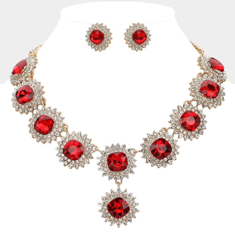 Round Glass Stone Cluster Link Evening Necklace - Madeline Love - Flyclothing LLC