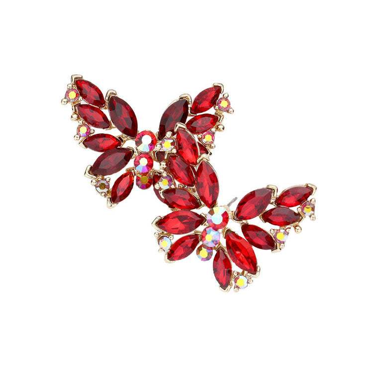 Round Marquise Stone Cluster Butterfly Evening Earrings - Madeline Love - Flyclothing LLC
