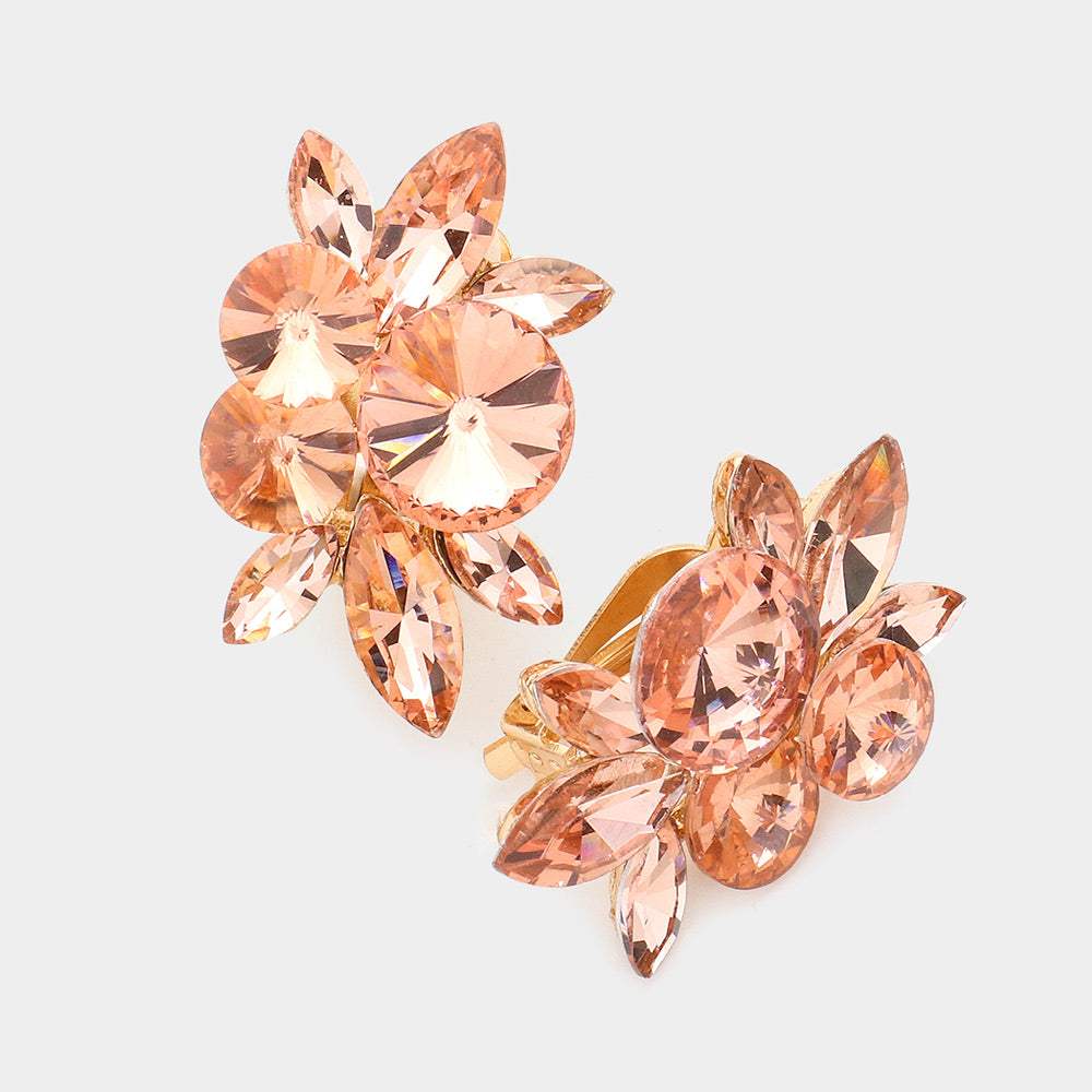 Round Marquise Stone Cluster Clip on Evening Earrings - Madeline Love - Flyclothing LLC