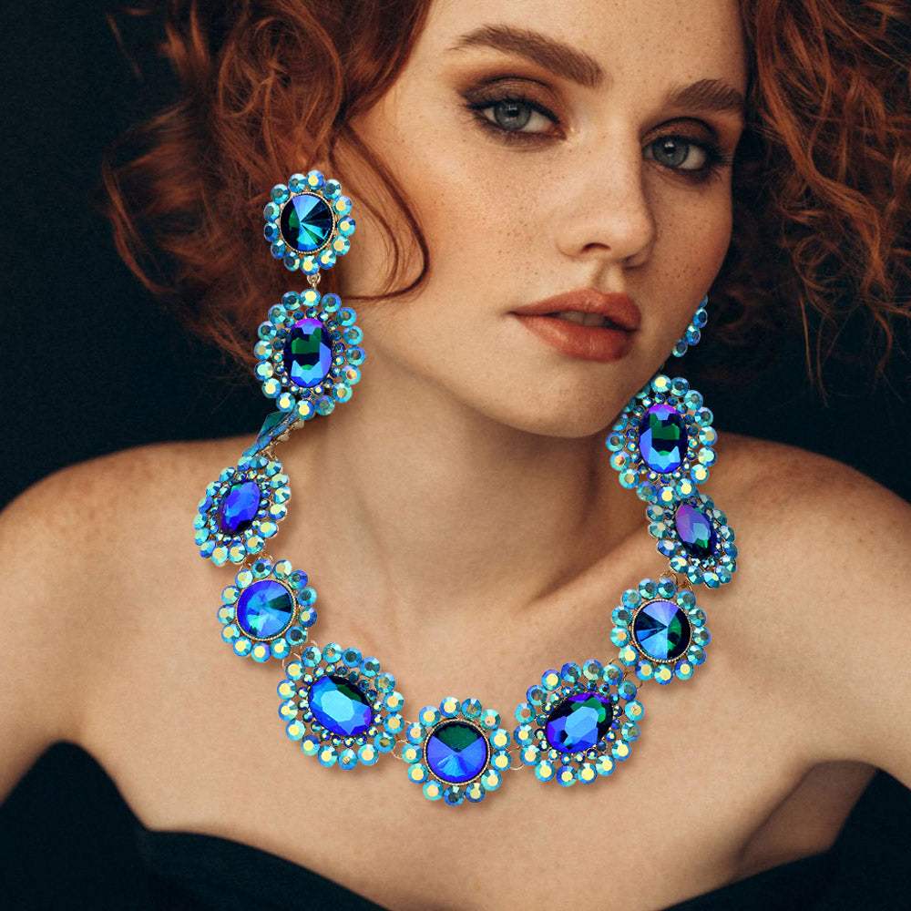 Round Oval Stone Accented Evening Necklace - Madeline Love - Flyclothing LLC