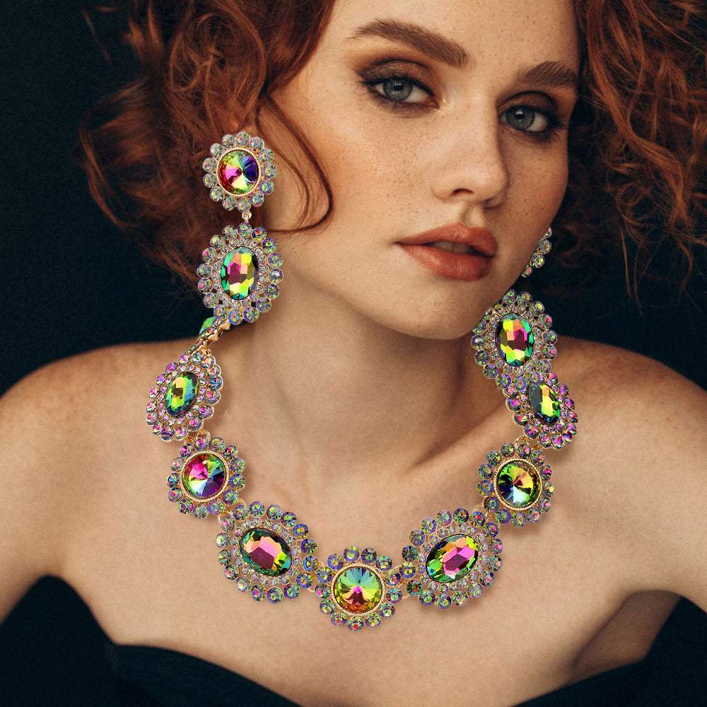 Round Oval Stone Accented Evening Necklace - Madeline Love - Flyclothing LLC