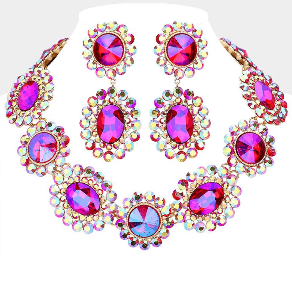 Round Oval Stone Accented Evening Necklace - Madeline Love - Flyclothing LLC