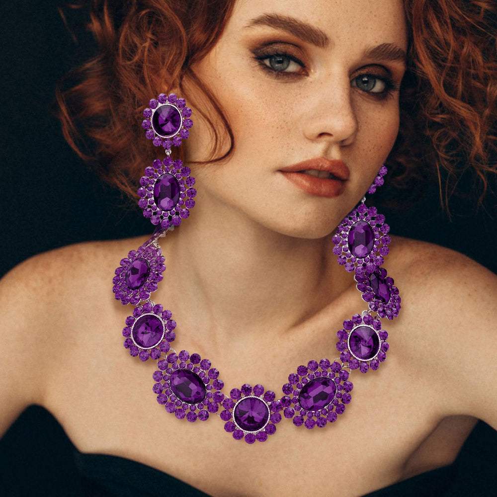 Round Oval Stone Accented Evening Necklace - Madeline Love - Flyclothing LLC